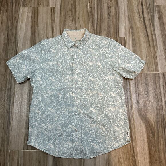 Tommy Bahama Shirt Relax Island Modern Fit Button Down White Green Floral Beach - Picture 1 of 6